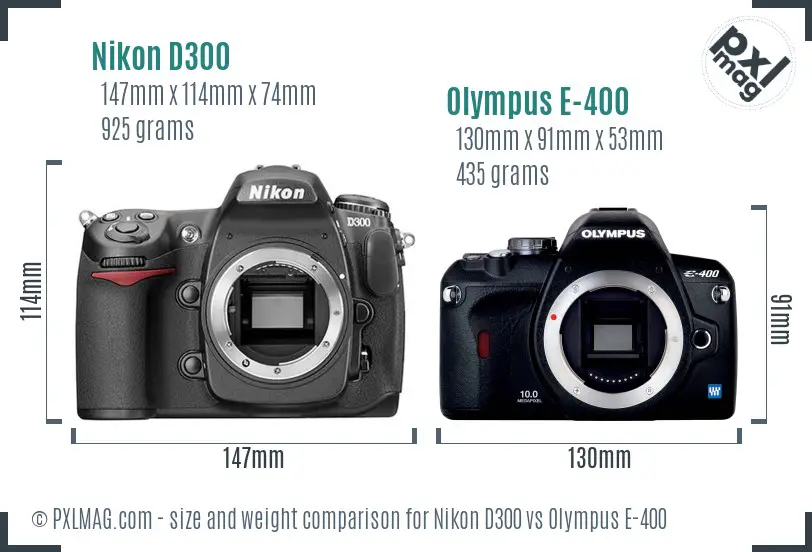 Nikon D300 vs Olympus E-400 size comparison