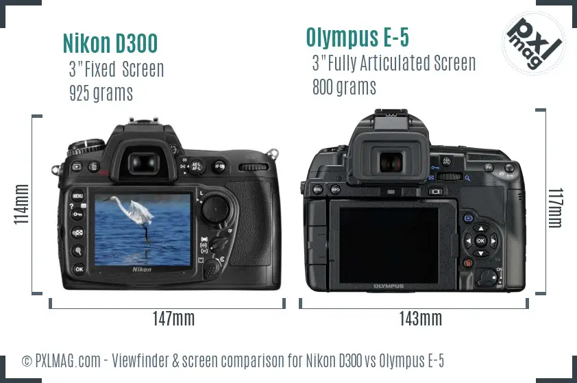 Nikon D300 vs Olympus E-5 Screen and Viewfinder comparison