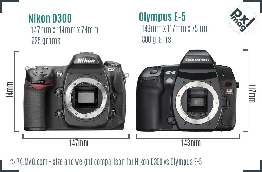 Nikon D300 vs Olympus E-5 size comparison