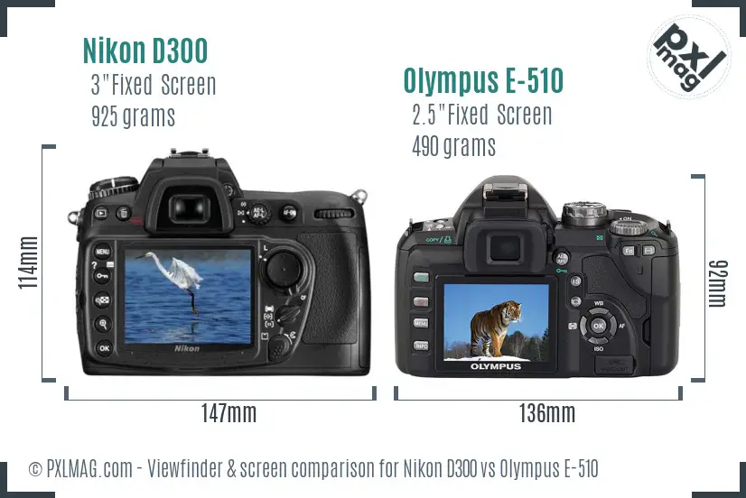 Nikon D300 vs Olympus E-510 Screen and Viewfinder comparison