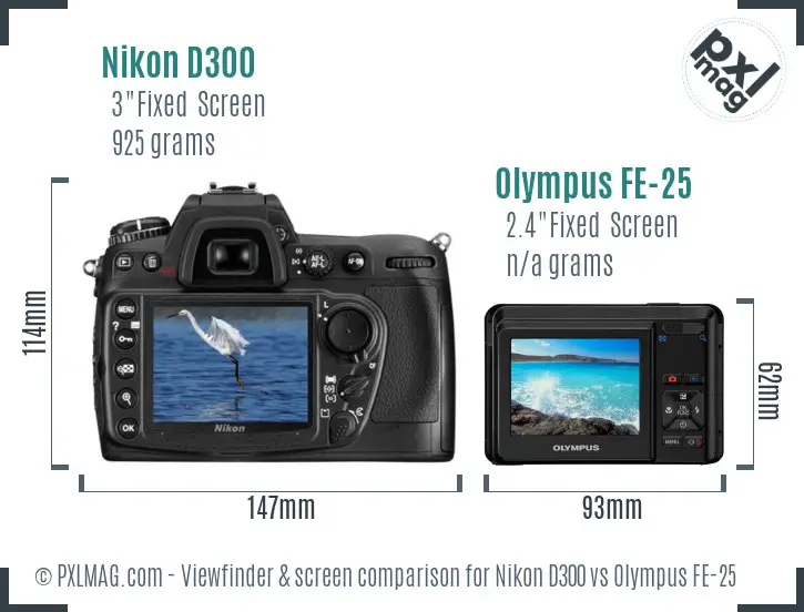 Nikon D300 vs Olympus FE-25 Screen and Viewfinder comparison
