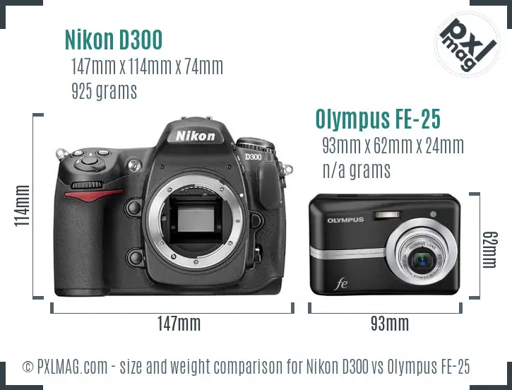 Nikon D300 vs Olympus FE-25 size comparison
