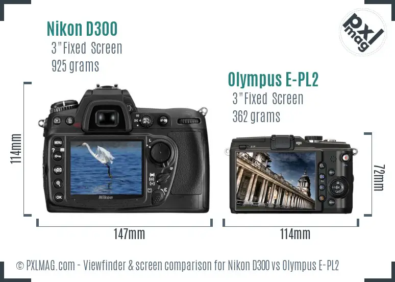 Nikon D300 vs Olympus E-PL2 Screen and Viewfinder comparison