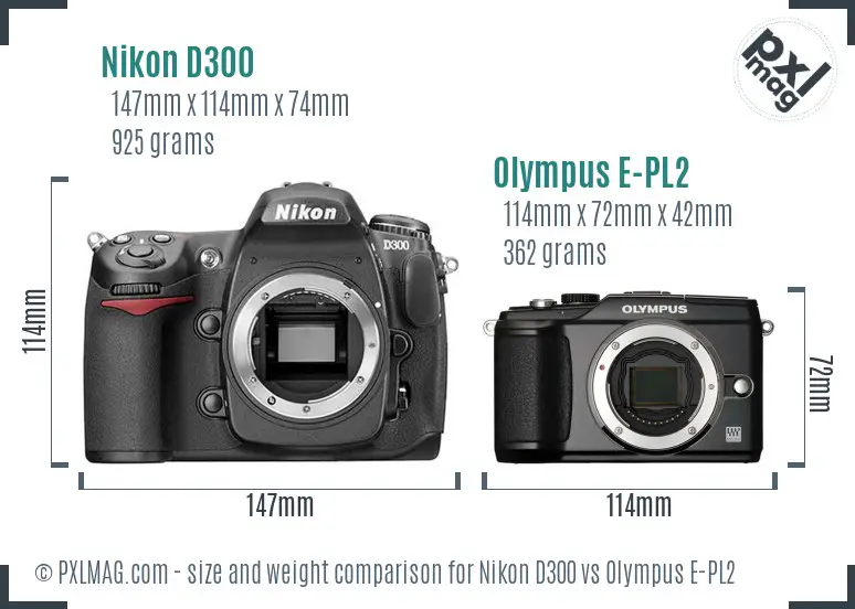 Nikon D300 vs Olympus E-PL2 size comparison