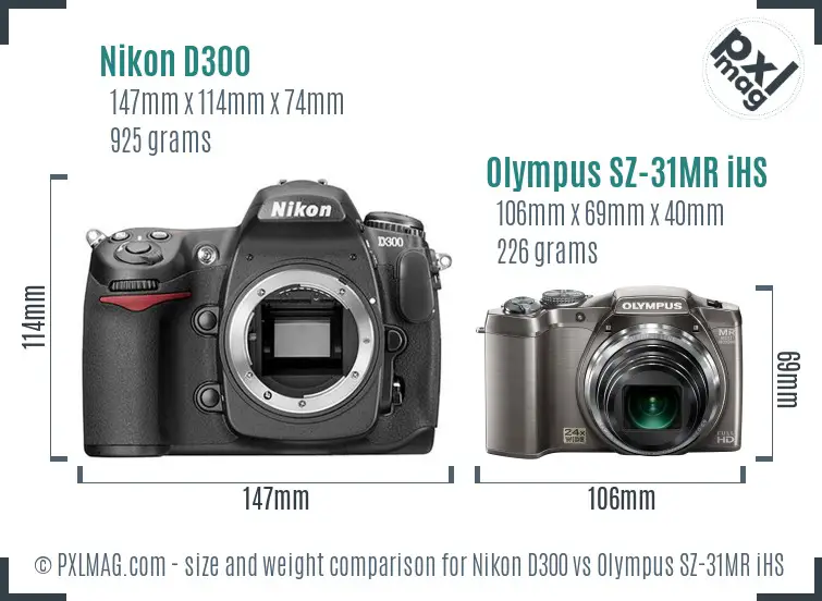 Nikon D300 vs Olympus SZ-31MR iHS size comparison