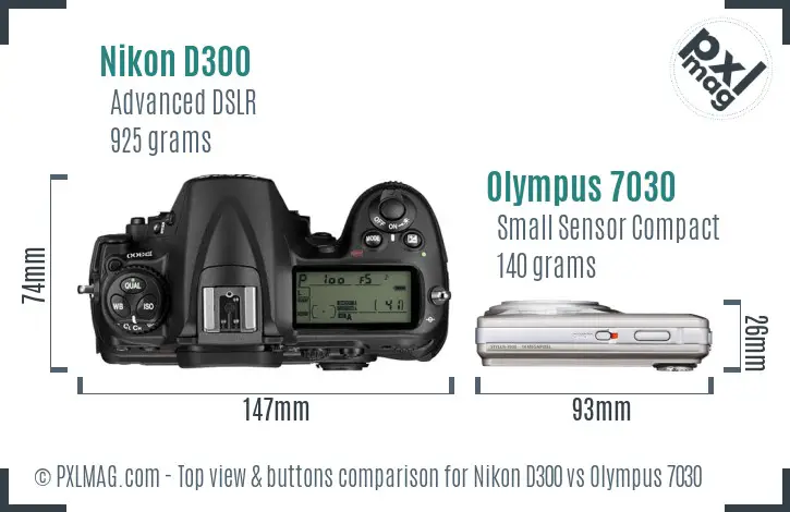 Nikon D300 vs Olympus 7030 top view buttons comparison
