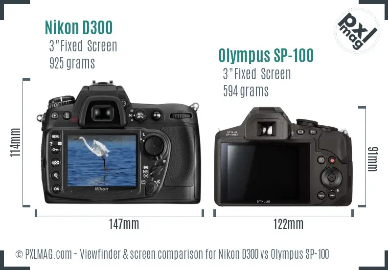 Nikon D300 vs Olympus SP-100 Screen and Viewfinder comparison