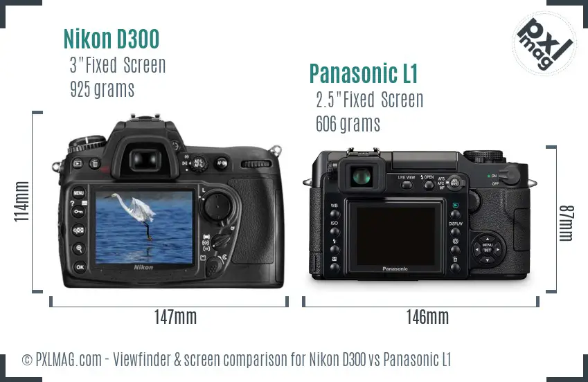 Nikon D300 vs Panasonic L1 Screen and Viewfinder comparison