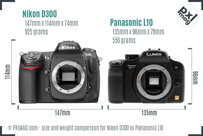 Nikon D300 vs Panasonic L10 size comparison