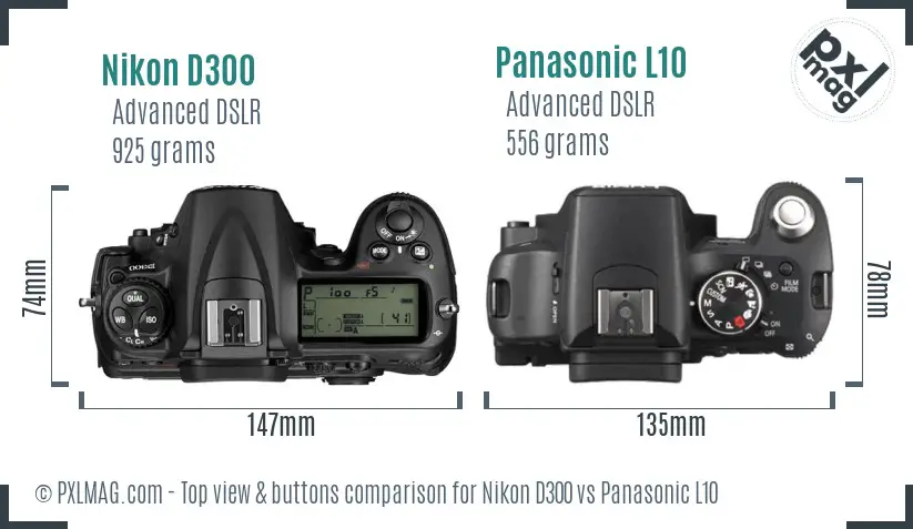 Nikon D300 vs Panasonic L10 top view buttons comparison