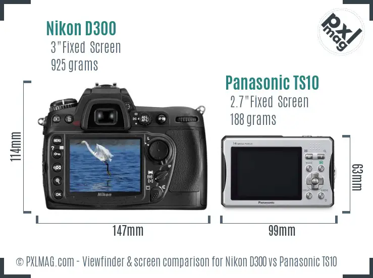 Nikon D300 vs Panasonic TS10 Screen and Viewfinder comparison