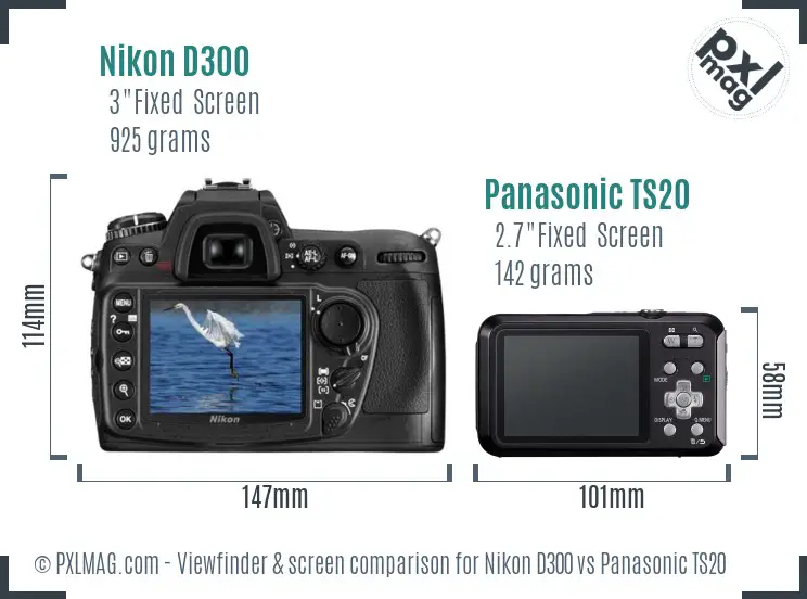 Nikon D300 vs Panasonic TS20 Screen and Viewfinder comparison