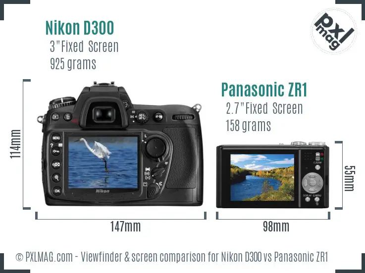 Nikon D300 vs Panasonic ZR1 Screen and Viewfinder comparison