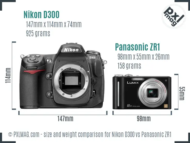 Nikon D300 vs Panasonic ZR1 size comparison