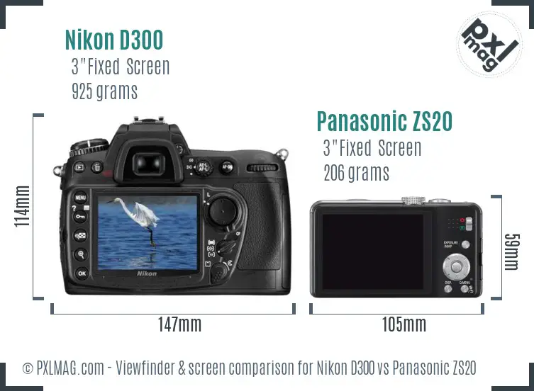 Nikon D300 vs Panasonic ZS20 Screen and Viewfinder comparison