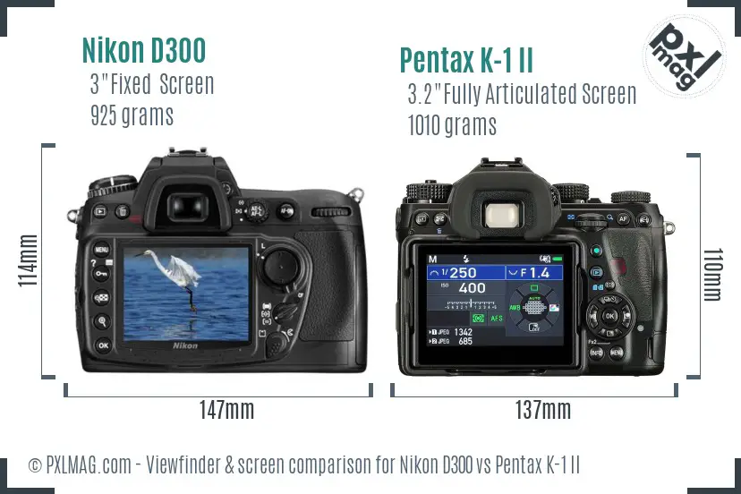 Nikon D300 vs Pentax K-1 II Screen and Viewfinder comparison