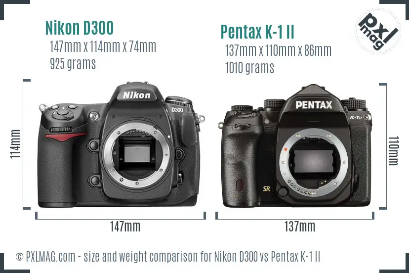 Nikon D300 vs Pentax K-1 II size comparison