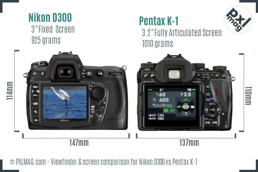 Nikon D300 vs Pentax K-1 Screen and Viewfinder comparison