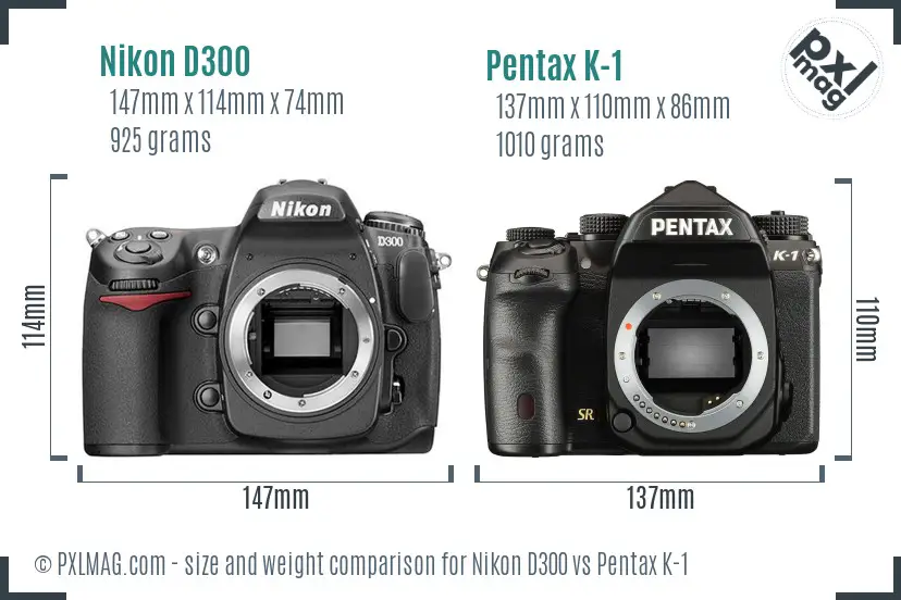 Nikon D300 vs Pentax K-1 size comparison