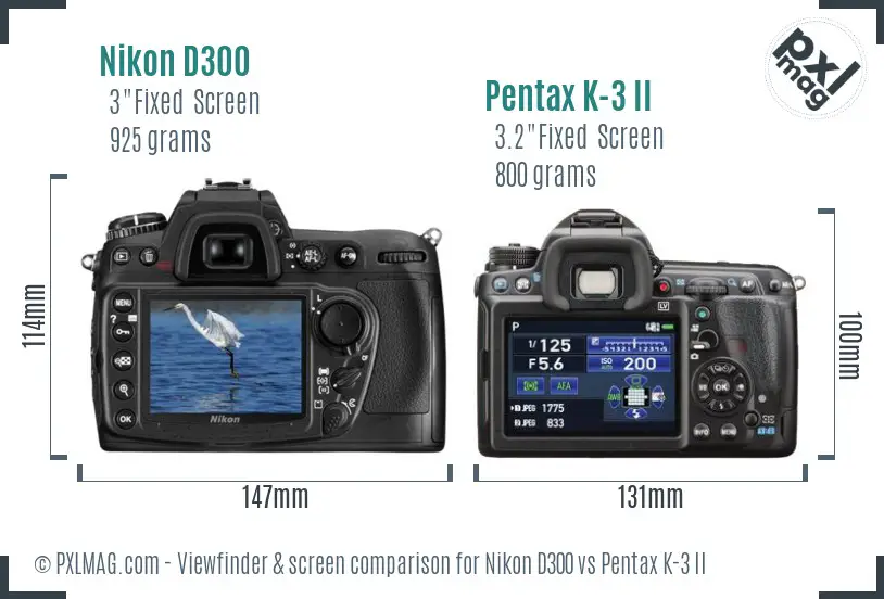Nikon D300 vs Pentax K-3 II Screen and Viewfinder comparison