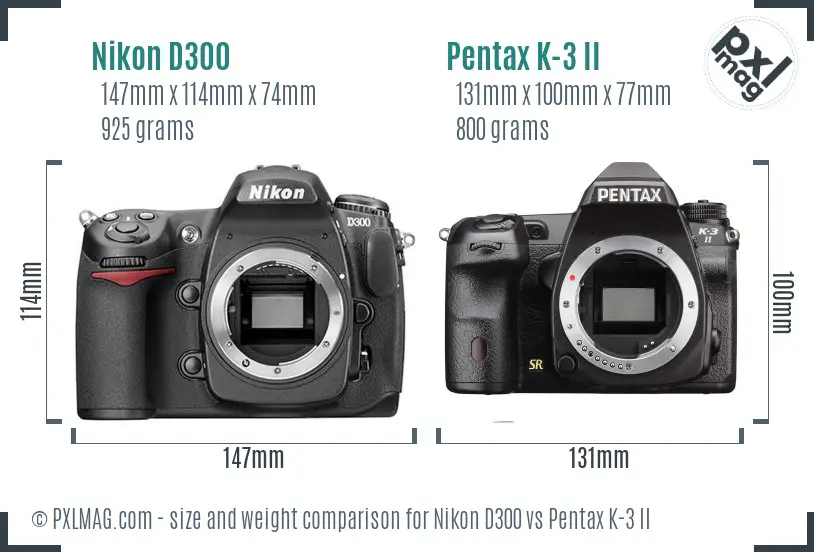 Nikon D300 vs Pentax K-3 II size comparison