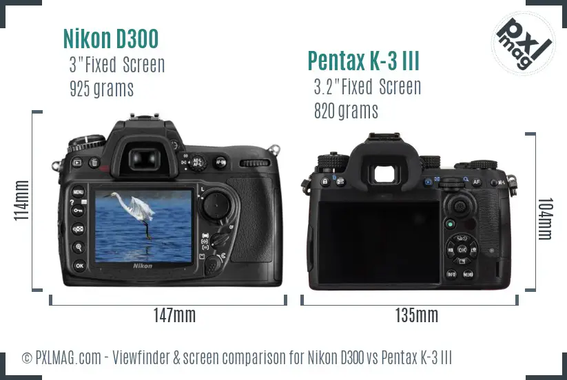 Nikon D300 vs Pentax K-3 III Screen and Viewfinder comparison