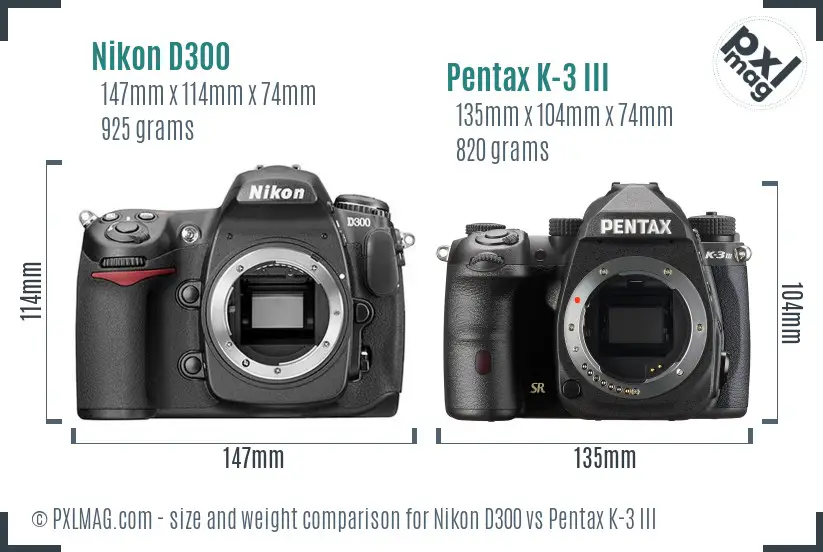 Nikon D300 vs Pentax K-3 III size comparison