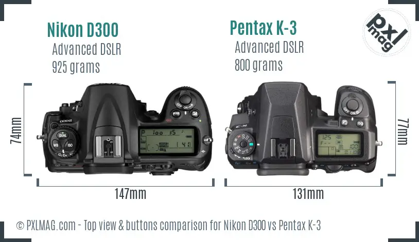 Nikon D300 vs Pentax K-3 top view buttons comparison