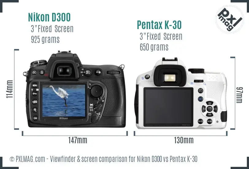 Nikon D300 vs Pentax K-30 Screen and Viewfinder comparison