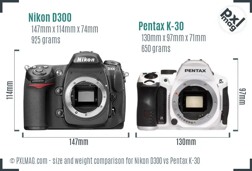 Nikon D300 vs Pentax K-30 size comparison