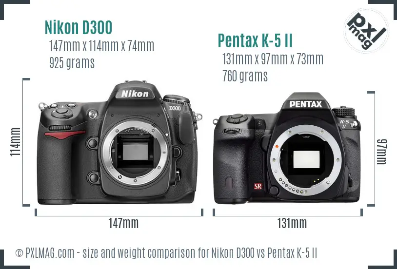 Nikon D300 vs Pentax K-5 II size comparison Nikon D300 vs Pentax K-5 II size comparison