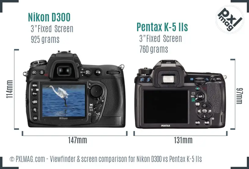 Nikon D300 vs Pentax K-5 IIs Screen and Viewfinder comparison