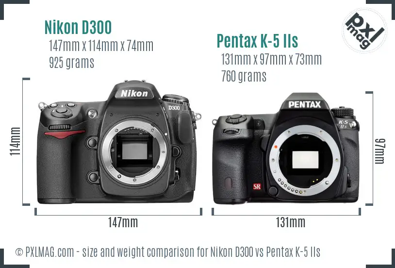 Nikon D300 vs Pentax K-5 IIs size comparison