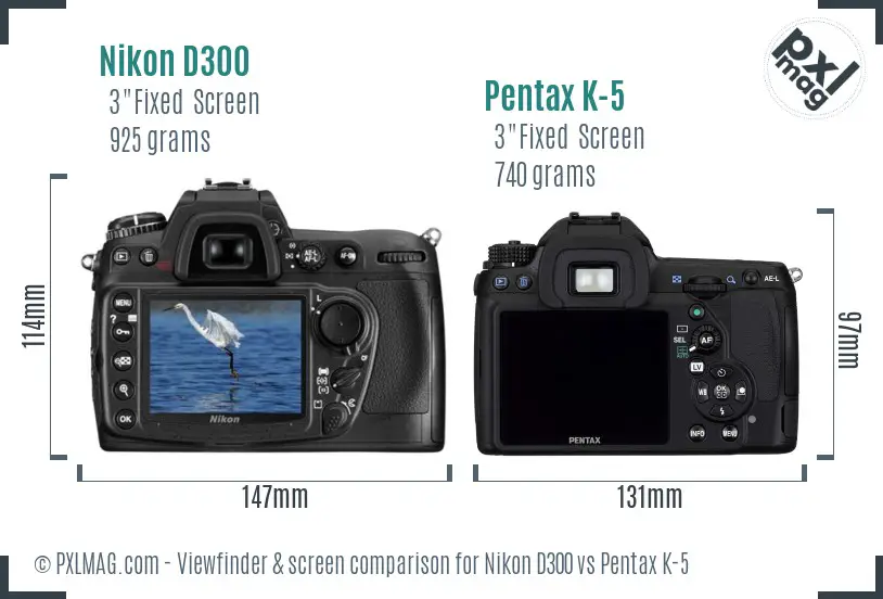 Nikon D300 vs Pentax K-5 Screen and Viewfinder comparison