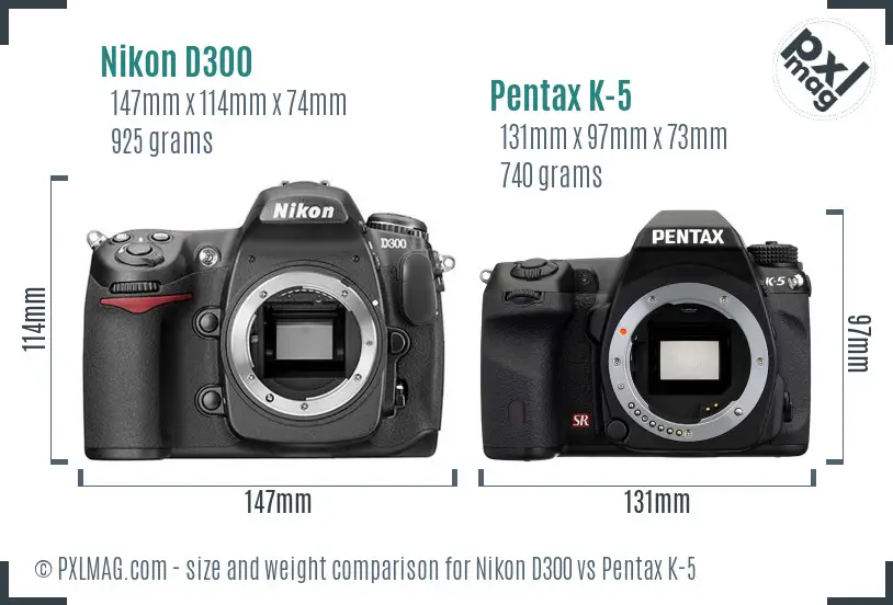 Nikon D300 vs Pentax K-5 size comparison