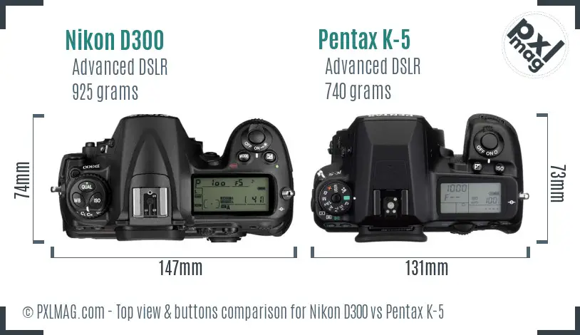 Nikon D300 vs Pentax K-5 top view buttons comparison