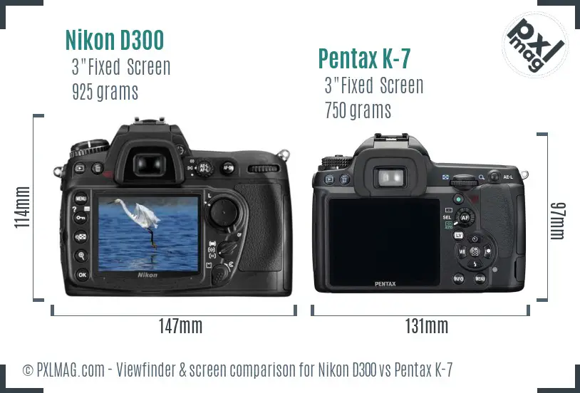 Nikon D300 vs Pentax K-7 Screen and Viewfinder comparison