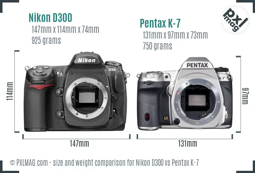 Nikon D300 vs Pentax K-7 size comparison