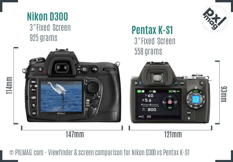 Nikon D300 vs Pentax K-S1 Screen and Viewfinder comparison