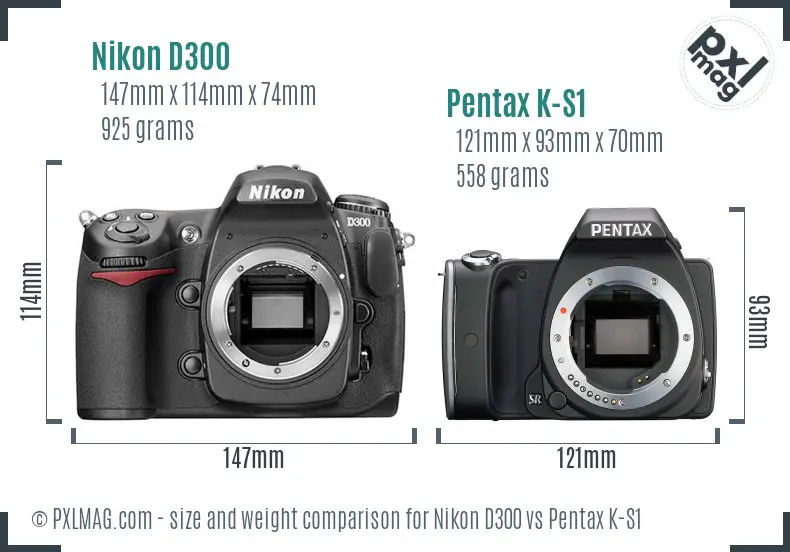 Nikon D300 vs Pentax K-S1 size comparison