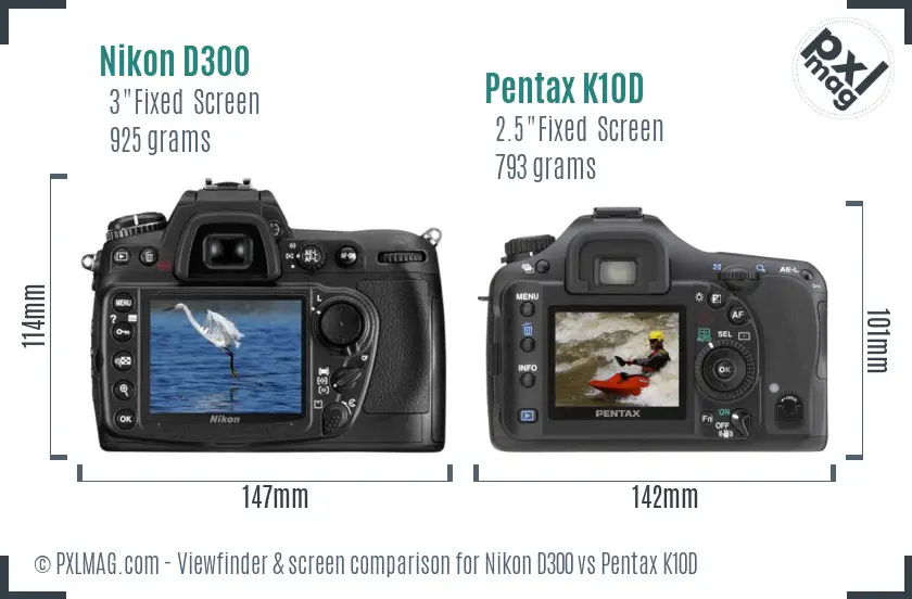 Nikon D300 vs Pentax K10D Screen and Viewfinder comparison