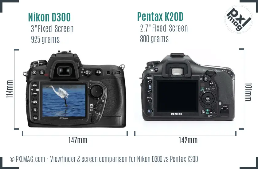 Nikon D300 vs Pentax K20D Screen and Viewfinder comparison