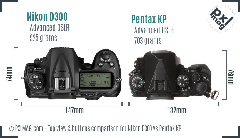 Nikon D300 vs Pentax KP top view buttons comparison