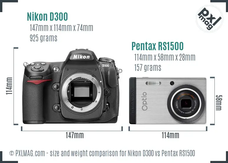 Nikon D300 vs Pentax RS1500 size comparison