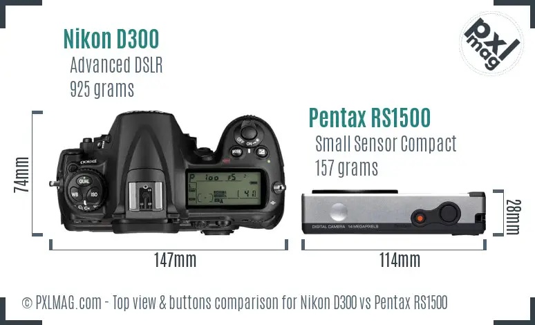 Nikon D300 vs Pentax RS1500 top view buttons comparison