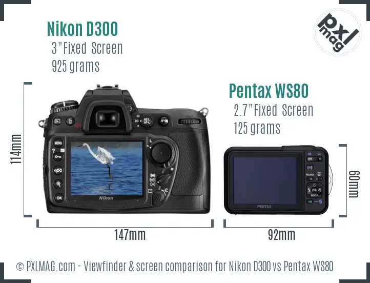 Nikon D300 vs Pentax WS80 Screen and Viewfinder comparison