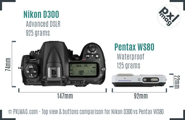 Nikon D300 vs Pentax WS80 top view buttons comparison