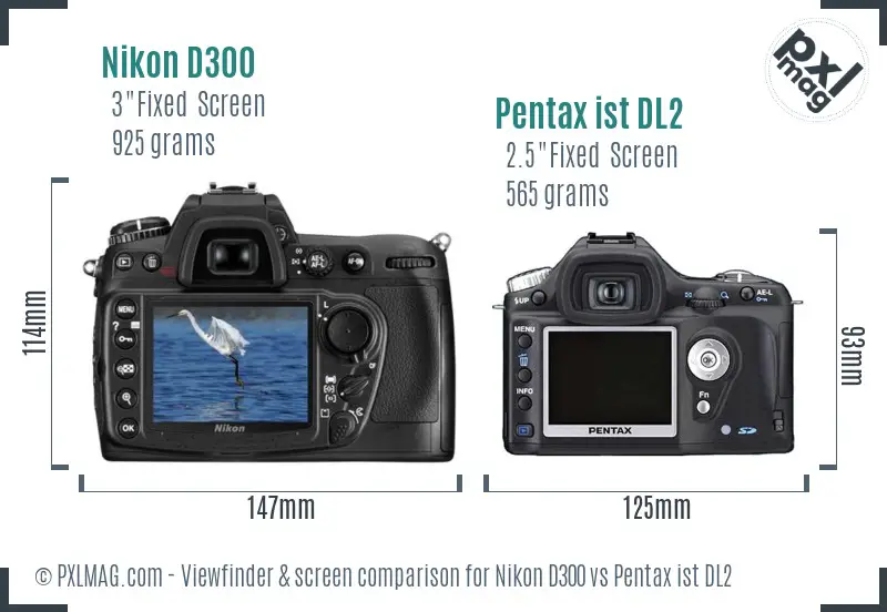 Nikon D300 vs Pentax ist DL2 Screen and Viewfinder comparison