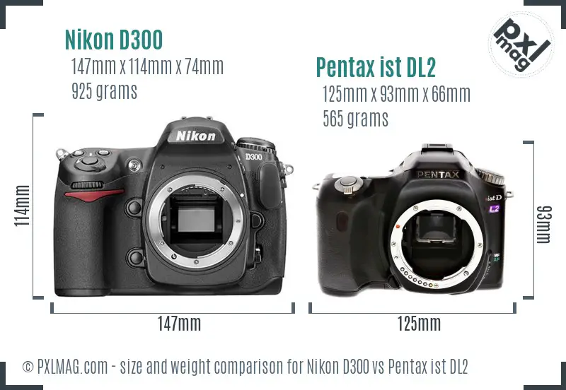 Nikon D300 vs Pentax ist DL2 size comparison