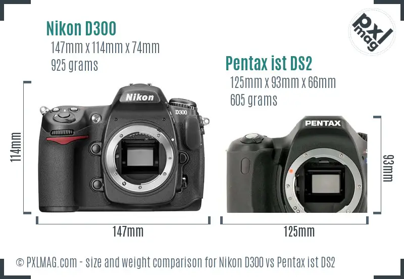 Nikon D300 vs Pentax ist DS2 size comparison